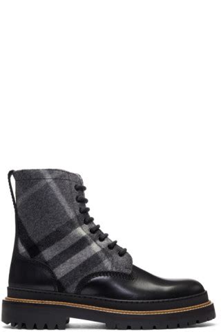 burberry william boots|BURBERRY Black & Grey Check Shearling William Boots · .